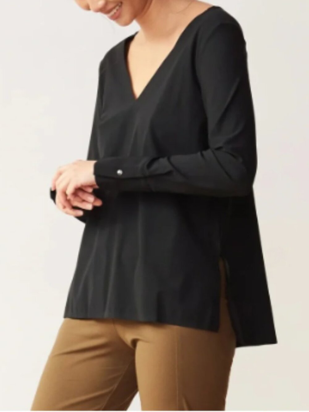 ADAY Something Tailored Long Sleeve Blouse Top Shirt Black V-Neck Size XL